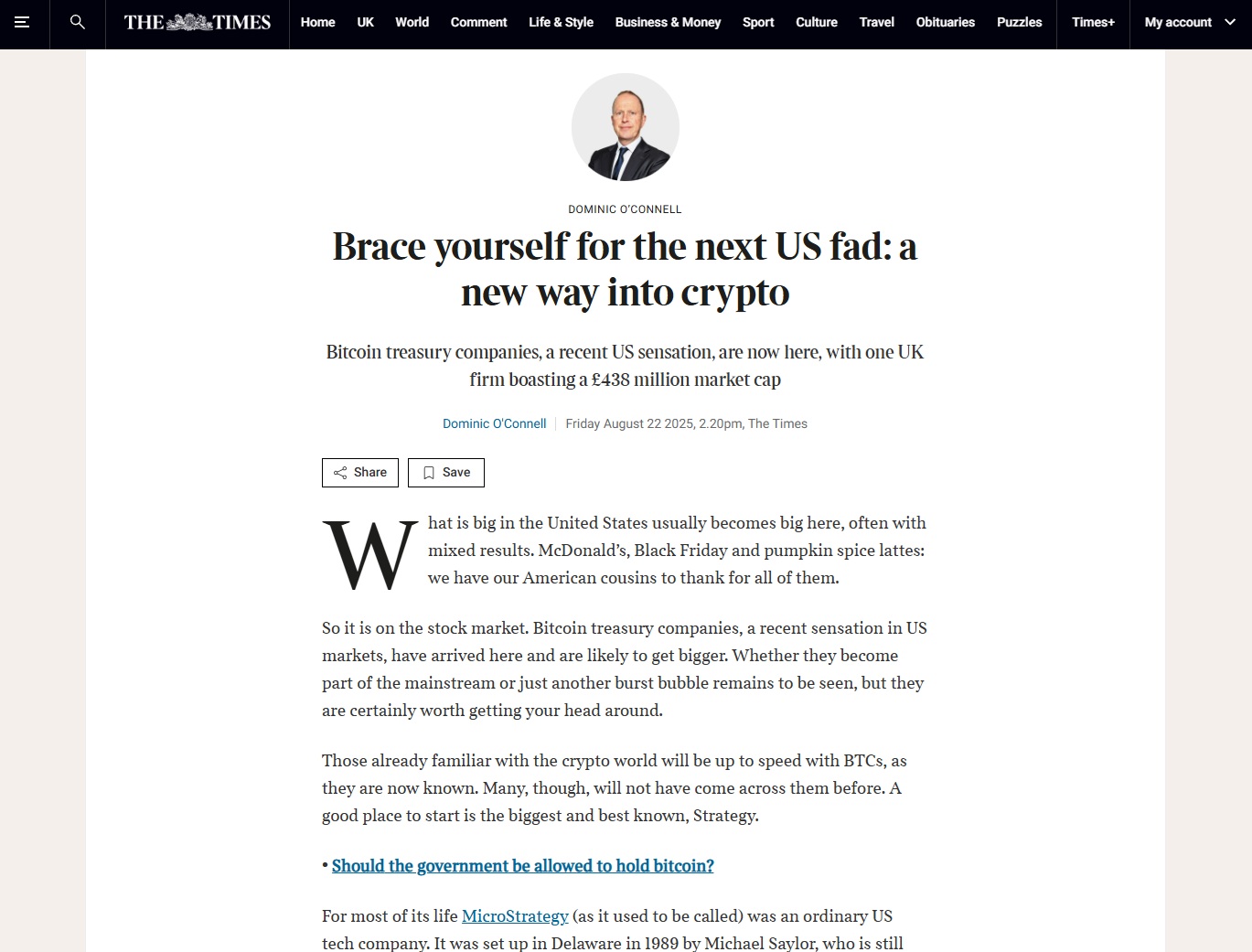 The Times: Brace Yourself For The Next US Fad: A New Way Into Crypto